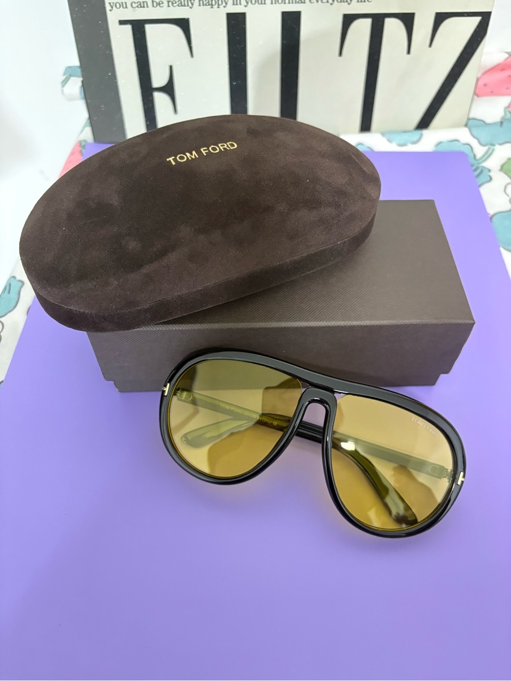 Tom Ford Black Frame Sunglasses with Yellow Lenses